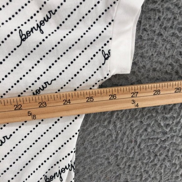 Maeve Anthropologie Womens Large White Graphic Bonjour Cinched Waist Shirt - Picture 8 of 10